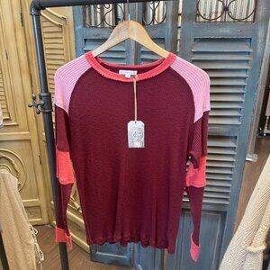 Aemi + Co Gretal Burgundy Color Block Layering Top